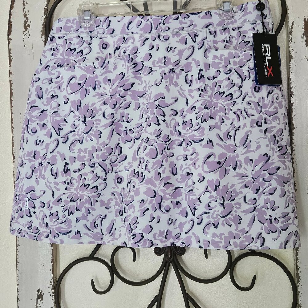 NWT RLX Ralph Lauren Golf Scort Women`s Lilac All Over Stretch Pleated L